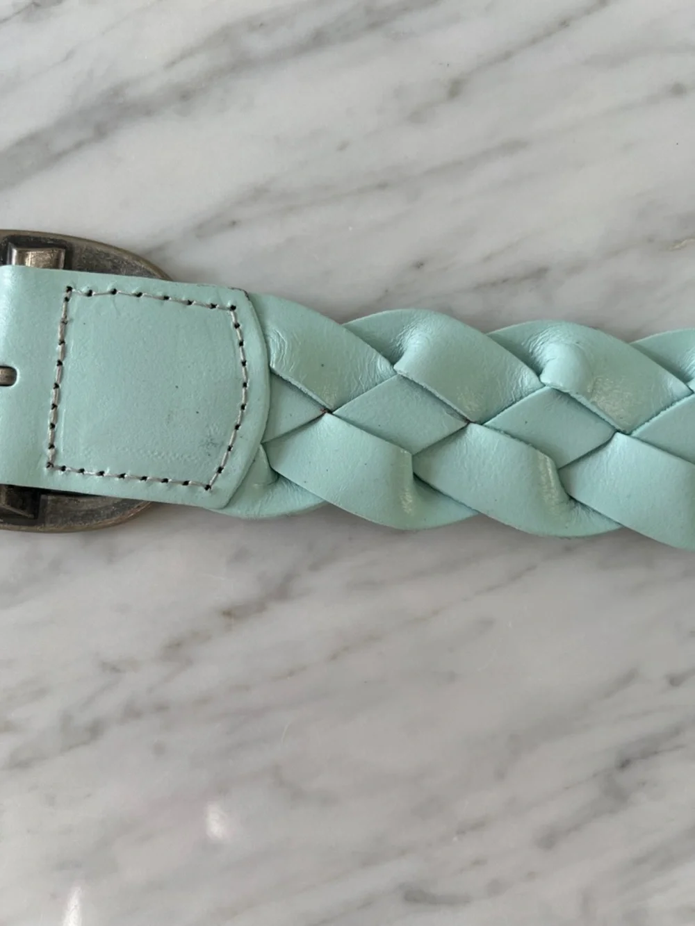 Woven Leather Belt in Aqua Blue - Women's Accessory - Picture 4 of 6